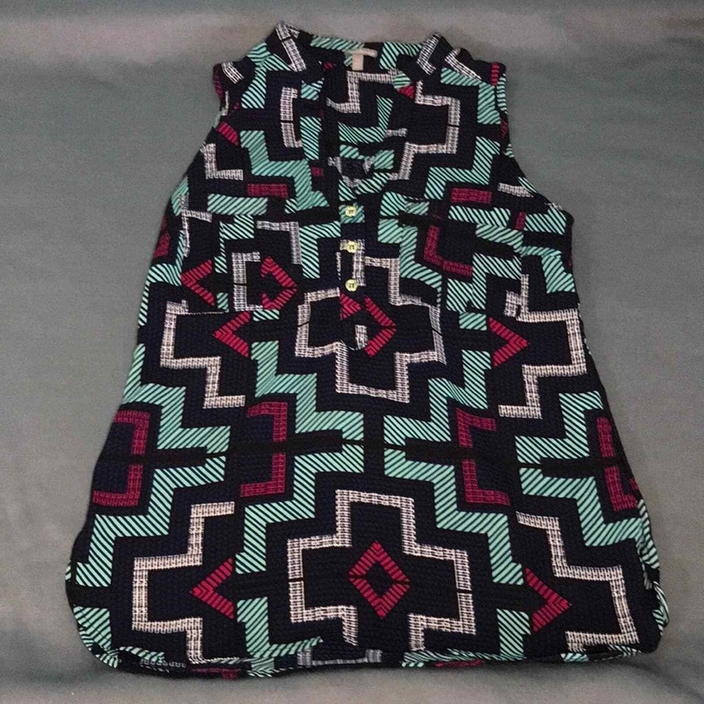Charlotte Russe Ladies Geometrical Teal‎ Pink Blouse XS